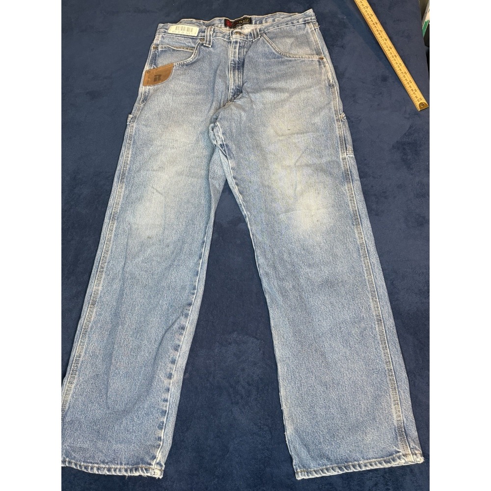 Wrangler Riggs Workwear Carpenter Jeans 34x31 Light Blue Distressed Mens